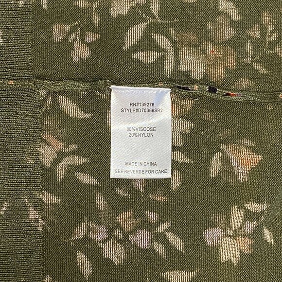 Daniel Rainn Long Sleeve Split Rib Neck Wendy Sweater Olive Floral NWT XXL - Picture 10 of 11